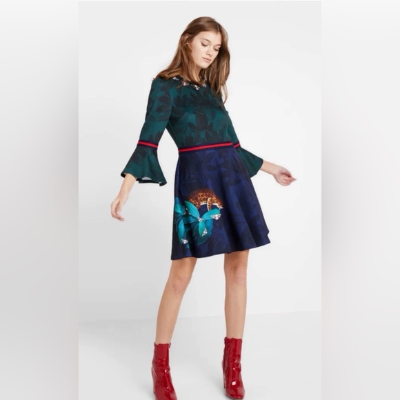 Ted Baker Dress with Leopard Detail in Dark Blue and Black - Picture 7 of 9